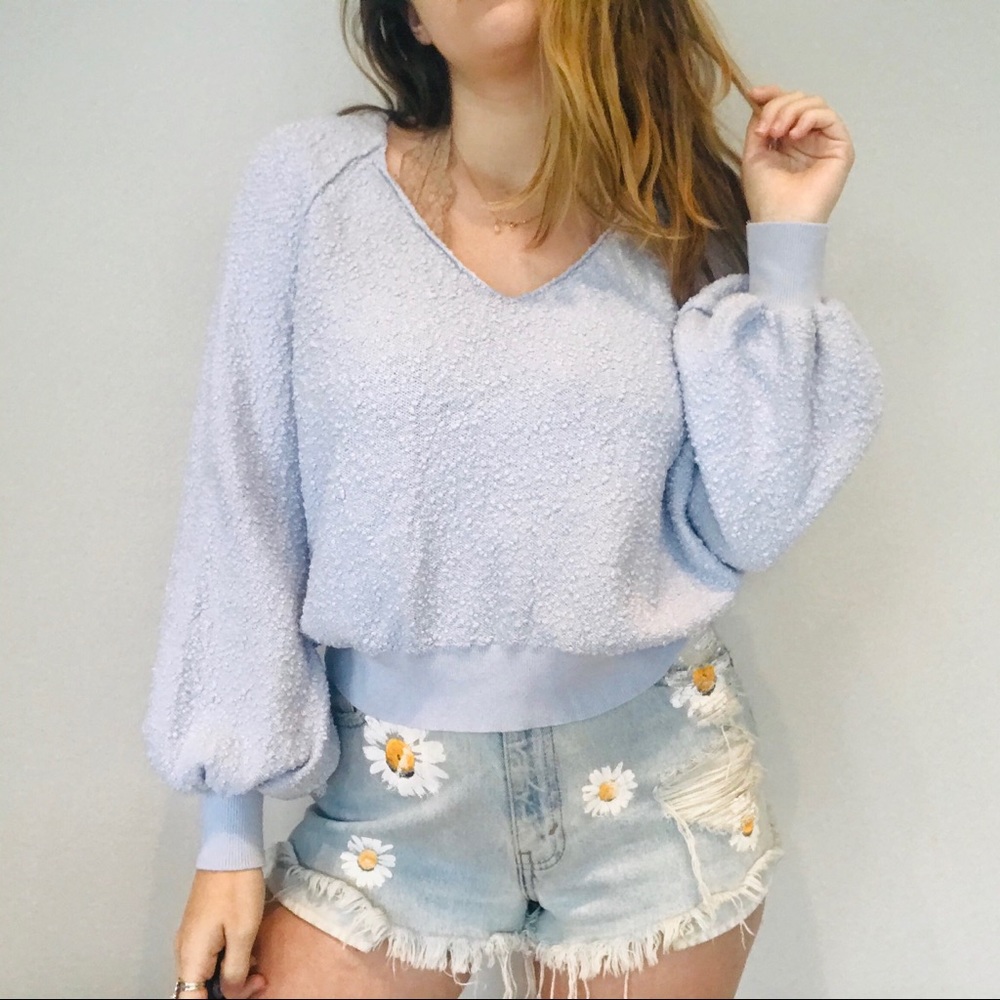 Free People boucle periwinkle pullover sweater - Picture 2 of 8